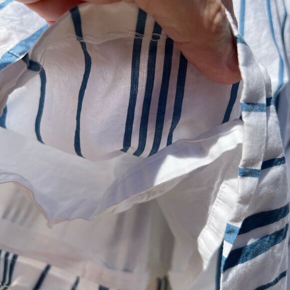 Jacadi Paris Skirt Girls 12A White Blue Stripe Lined Button Front Pockets boho - Picture 4 of 6